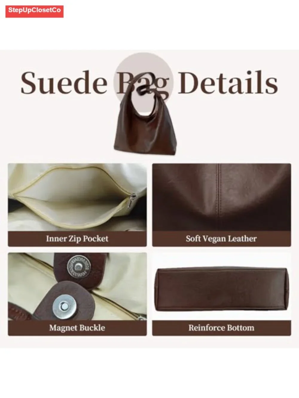 Vegan Leather Hobo Bags for Women Slouchy Tote Shoulder Handbag 2pcs Set